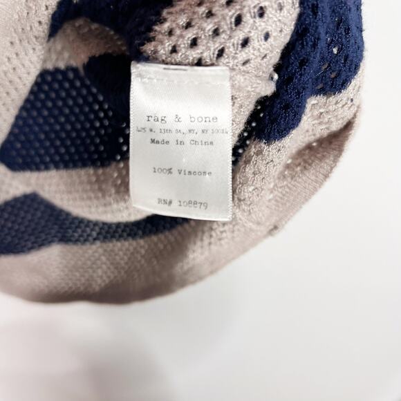 Rag & Bone Womens XSmall Cream Blue Bold Stripe Open Knit Sweater Short Sleeve - Picture 7 of 8